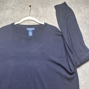 Merino Wool Crewneck Sweater Mens XL Navy Blue Classic Knit